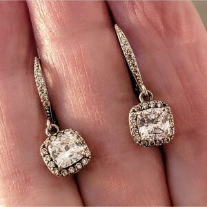 Sterling Silver Clear Sparkly CZ Drop Leaverback Earrings